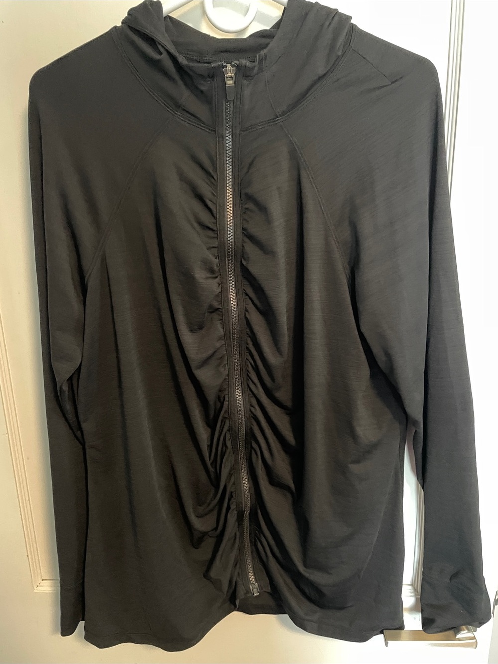 Athleta Black Ruched Front Full Zip Activewear Hoodie Jacket